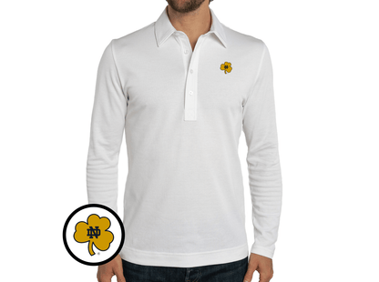 Notre Dame - Jacquard Long Sleeve Range Polo - Shamrock - White