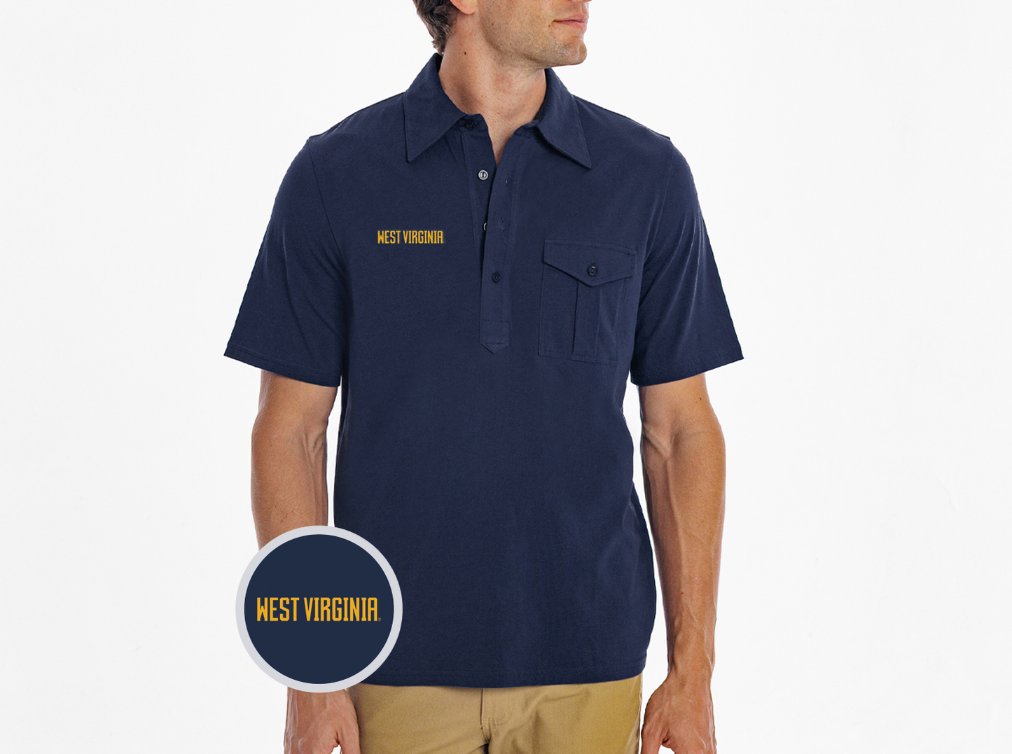 West Virginia - Retro Coach's Players Shirt - West Virginia Text - Navy