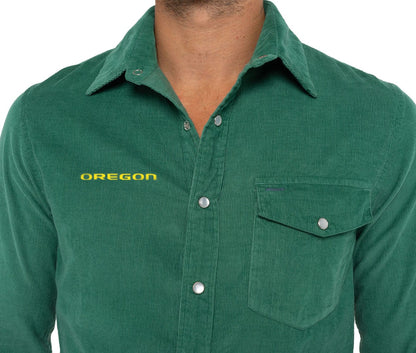 Oregon - Corduroy Pearl Snap - Oregon Wordmark - Green