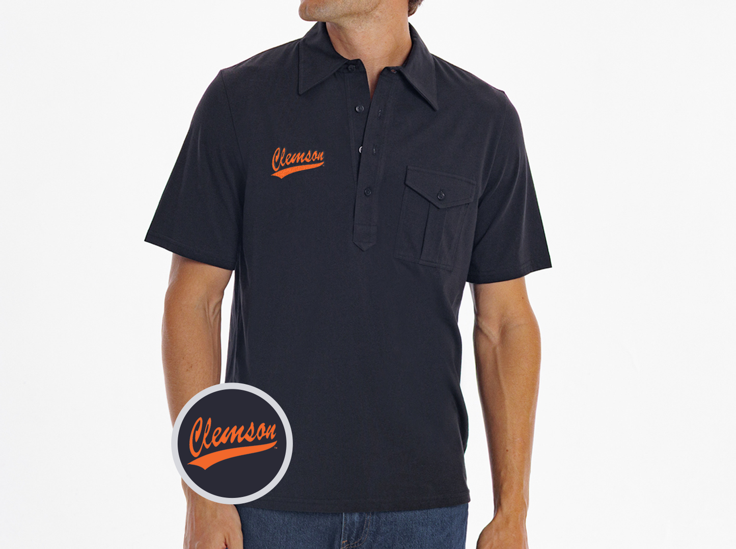 Clemson - Retro Coach's Players Shirt - Clemson Script - Black