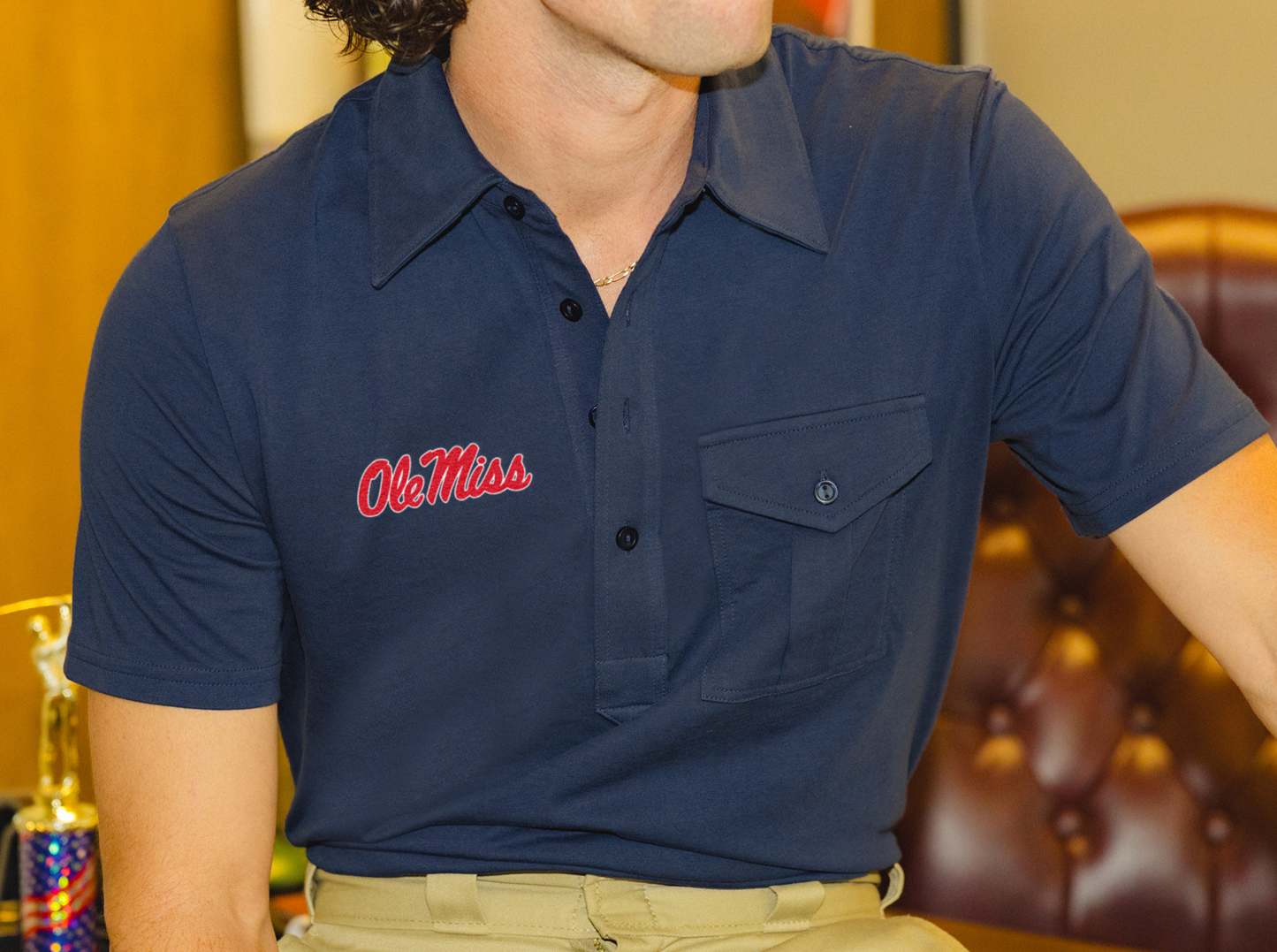Ole Miss - Retro Coach's Players Shirt - Ole Miss Script - Navy