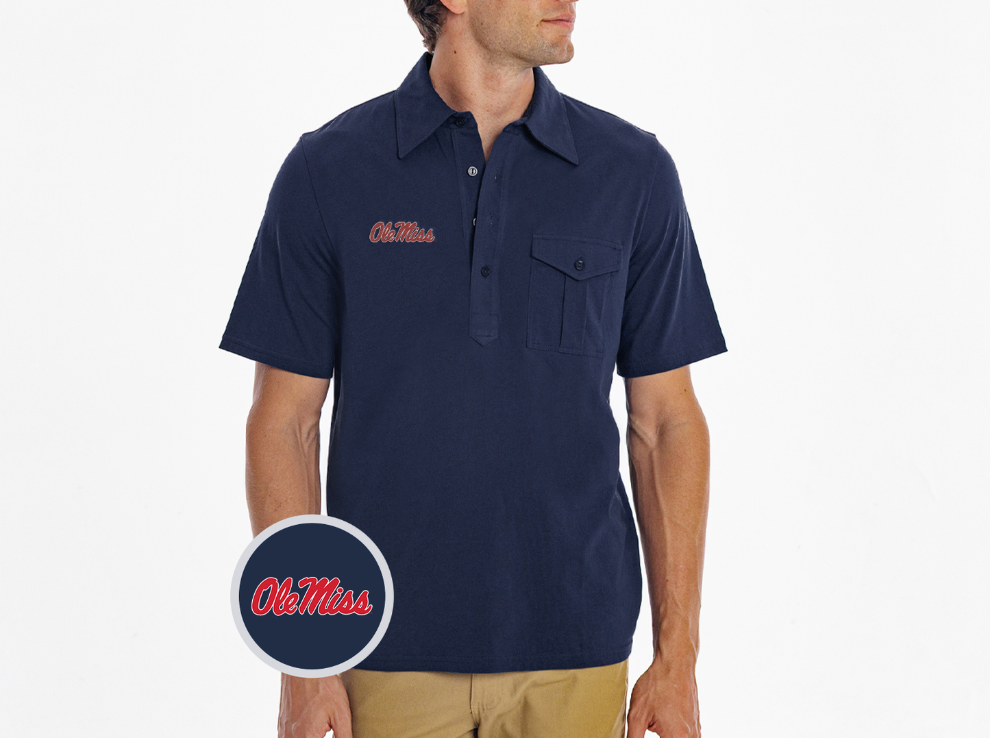 Ole Miss - Retro Coach's Shirt - Ole Miss Script - Navy