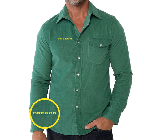 Oregon - Corduroy Pearl Snap - Oregon Wordmark - Green