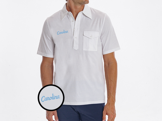 North Carolina - Retro Coach's Shirt - Carolina Script (Lt Blue) - White