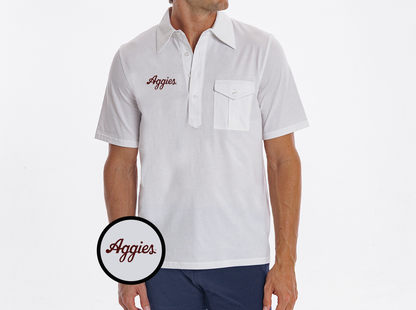 Texas A&M - Retro Coach's Shirt - Aggies Script - White