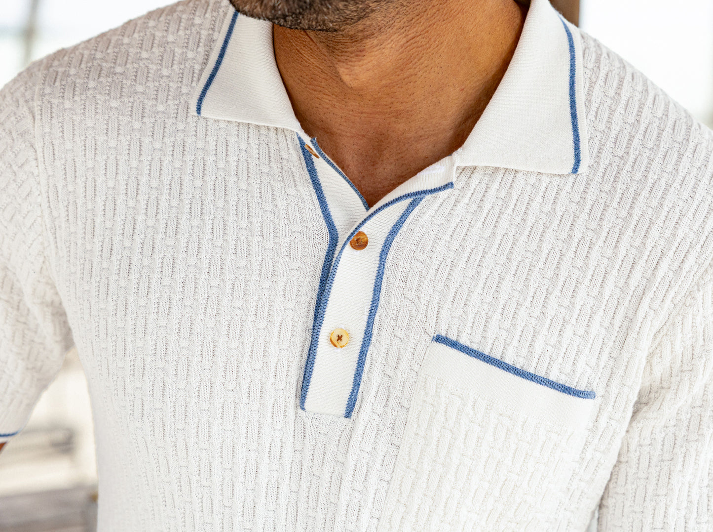 Bungalow Sweater Polo - White