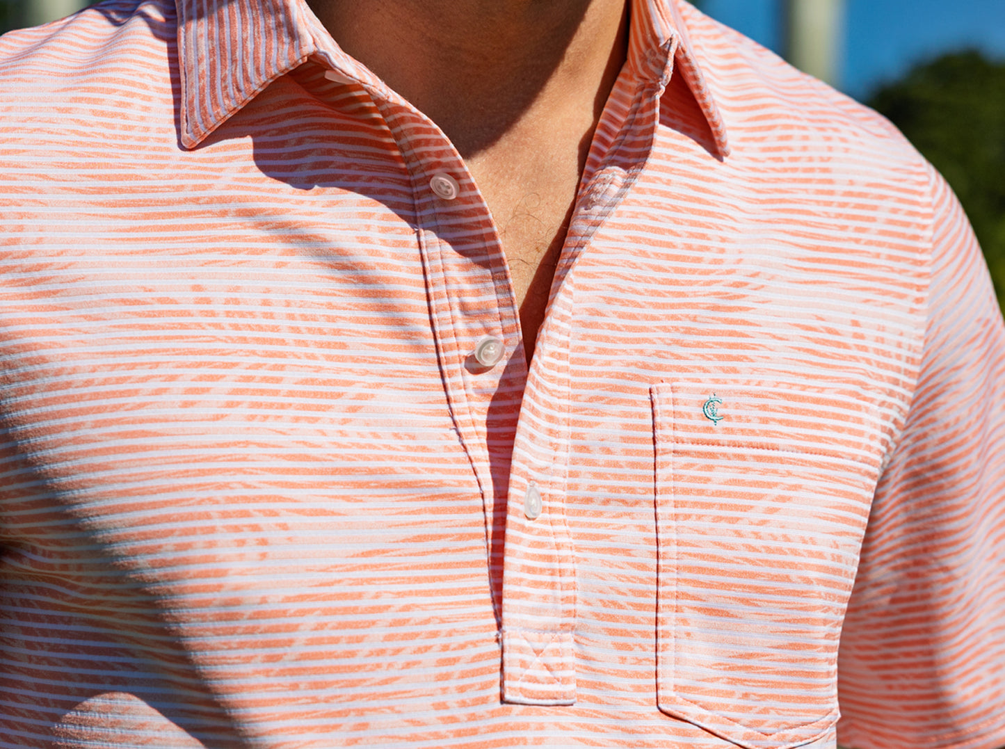 Jacquard Palm Stripe Polo - Coral