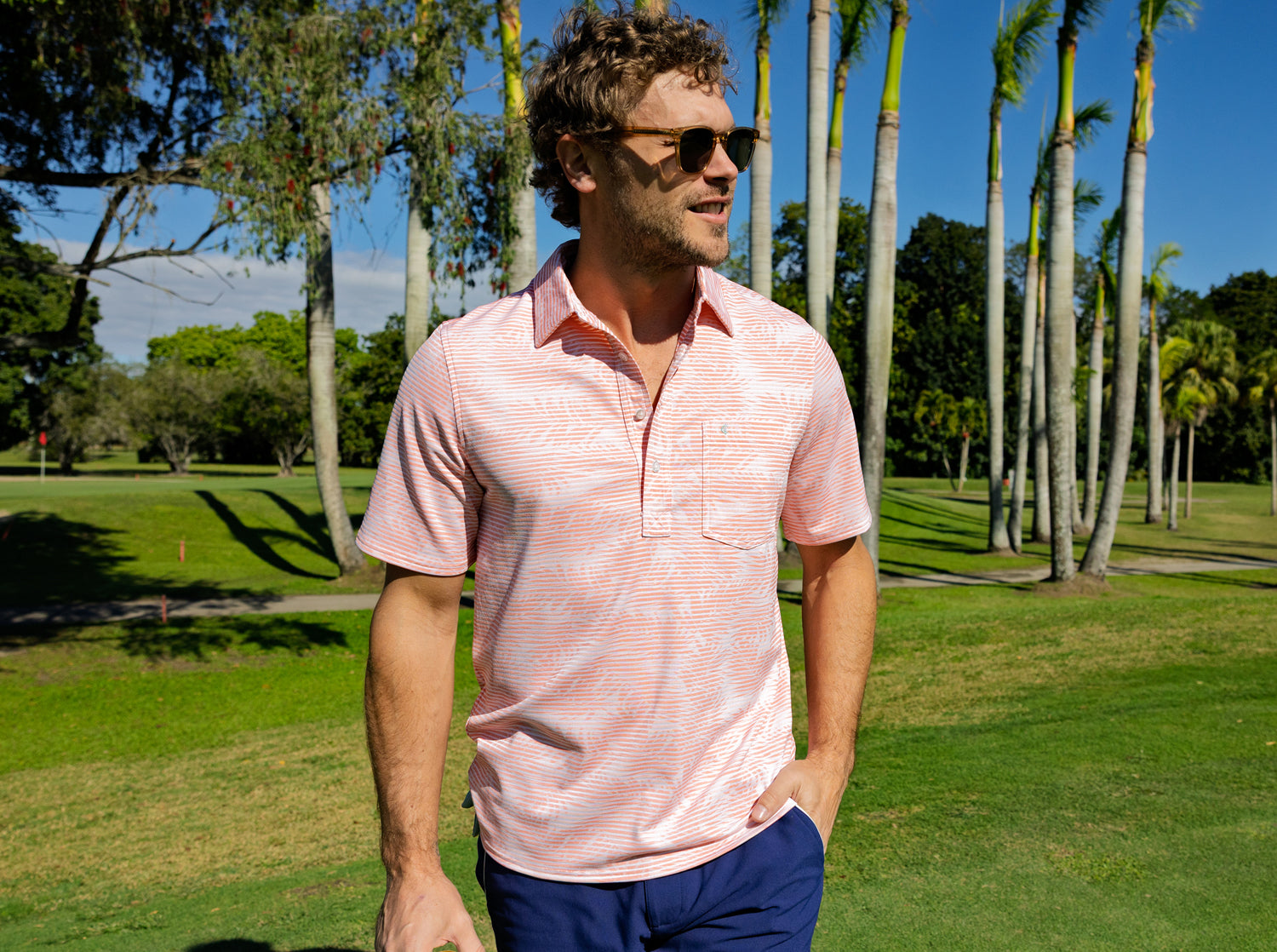 Jacquard Palm Stripe Polo