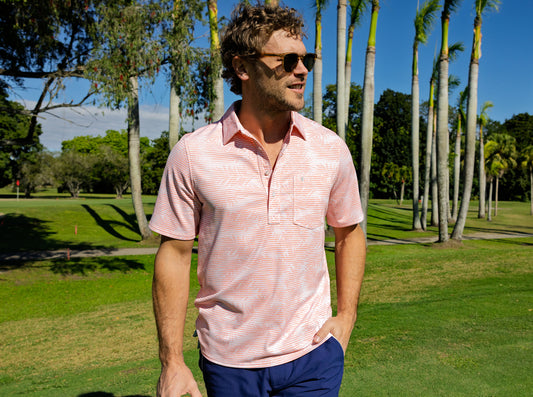 Jacquard Palm Stripe Polo - Coral
