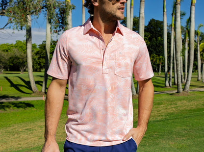 Jacquard Palm Stripe Polo - Coral