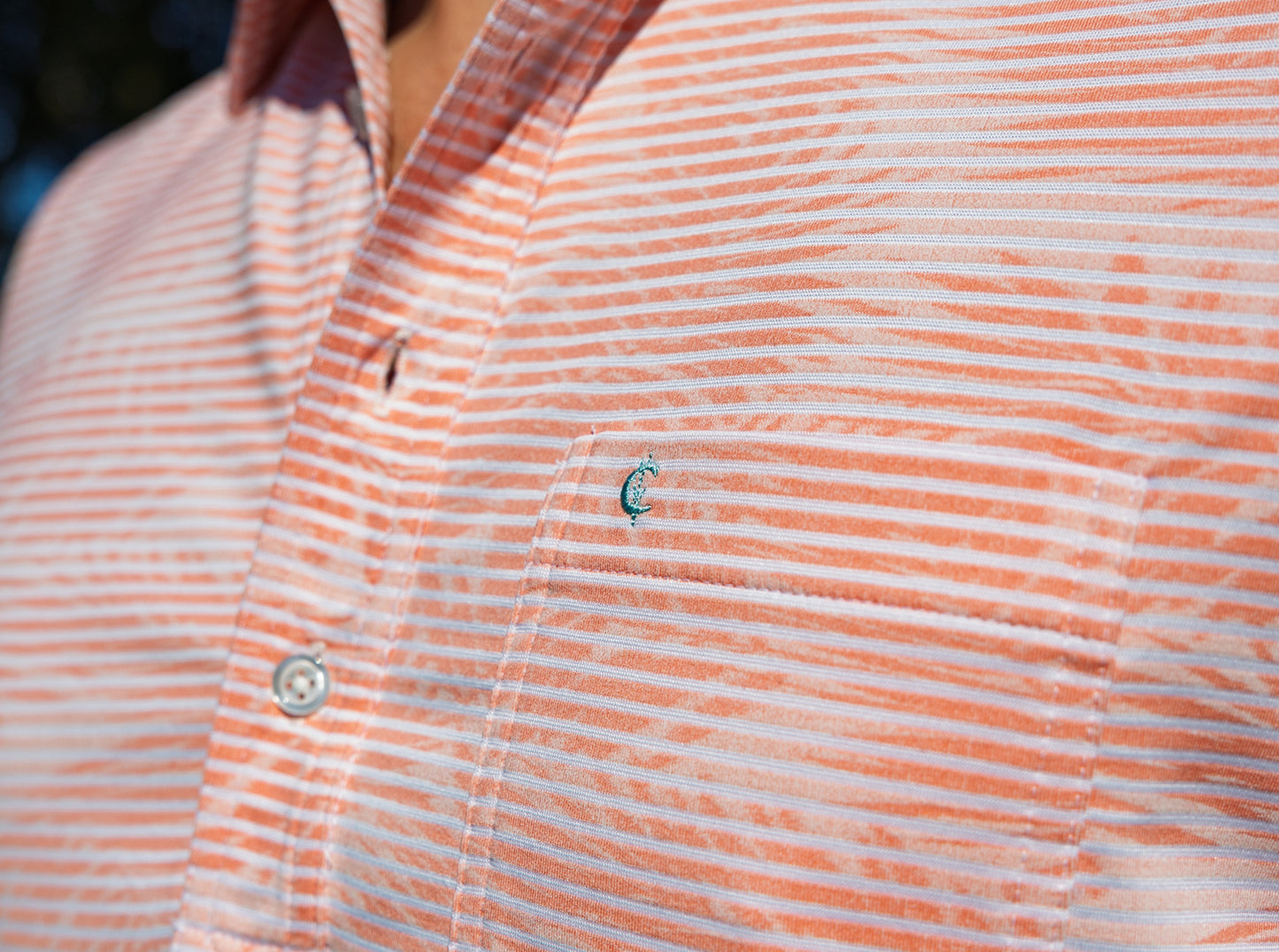 Jacquard Palm Stripe Polo - Coral