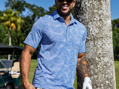 Jacquard Palm Stripe Polo - Ocean