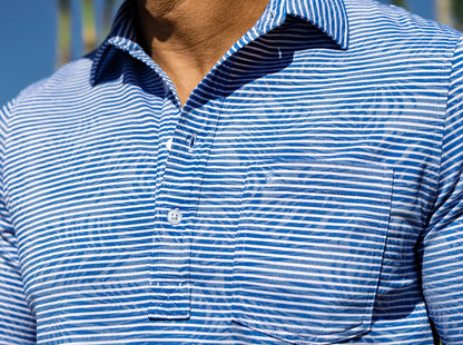 Jacquard Palm Stripe Polo - Ocean