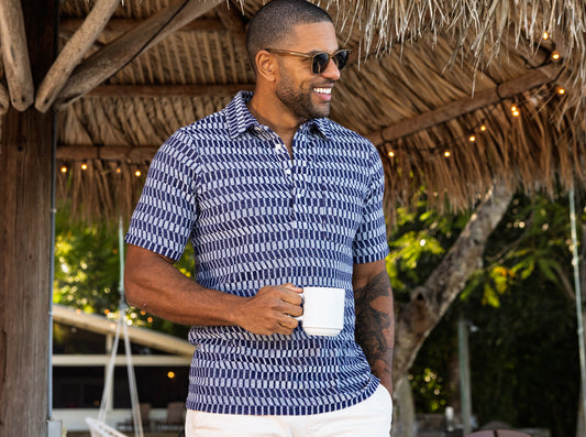 Terrycloth Players Shirt - Check Jacquard Blue