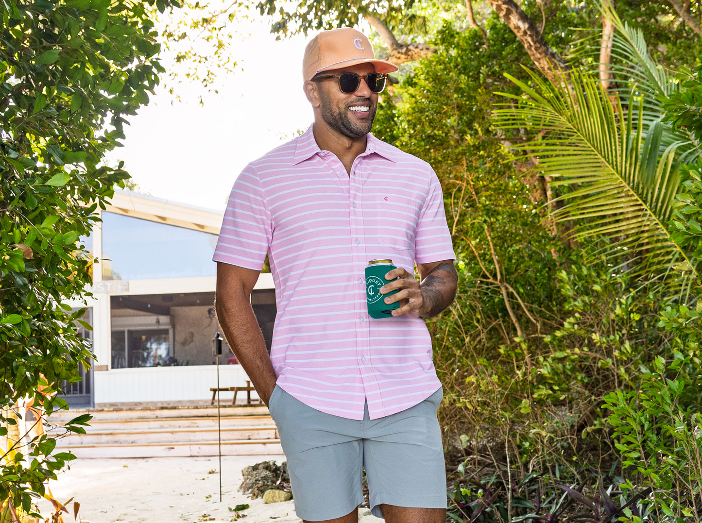 Performance Pique Knit Button Down - Light Pink