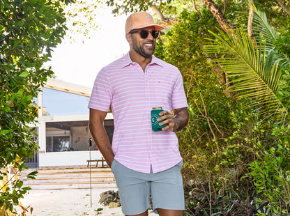 Performance Pique Knit Button Down - Light Pink