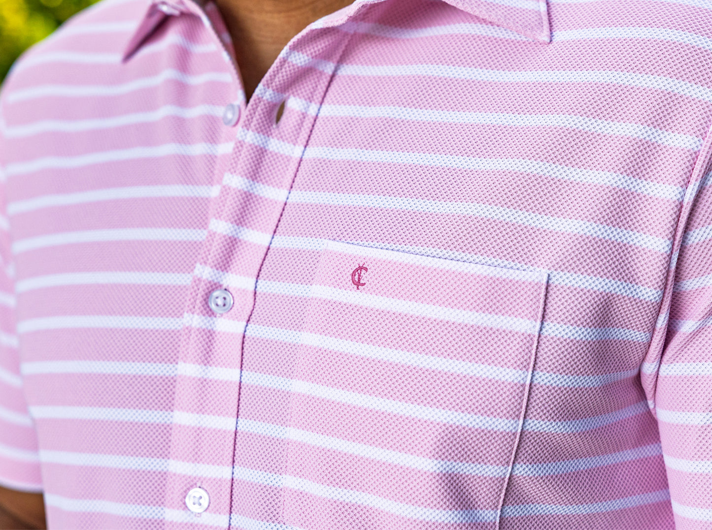 Performance Pique Knit Button Down - Light Pink