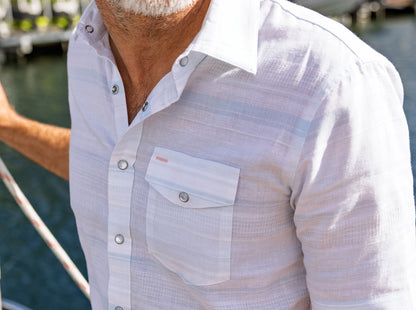 Hemp Stripe Pearl Snap - Light Blue