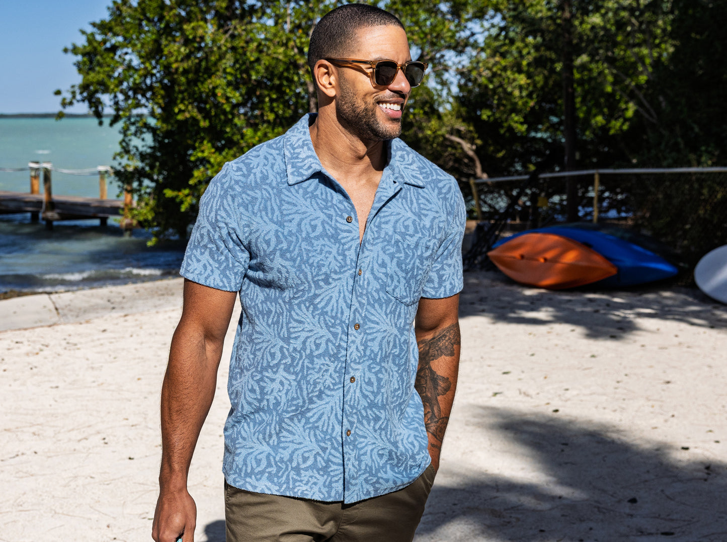 Terrycloth Button Down - Reef Jacquard - Blue