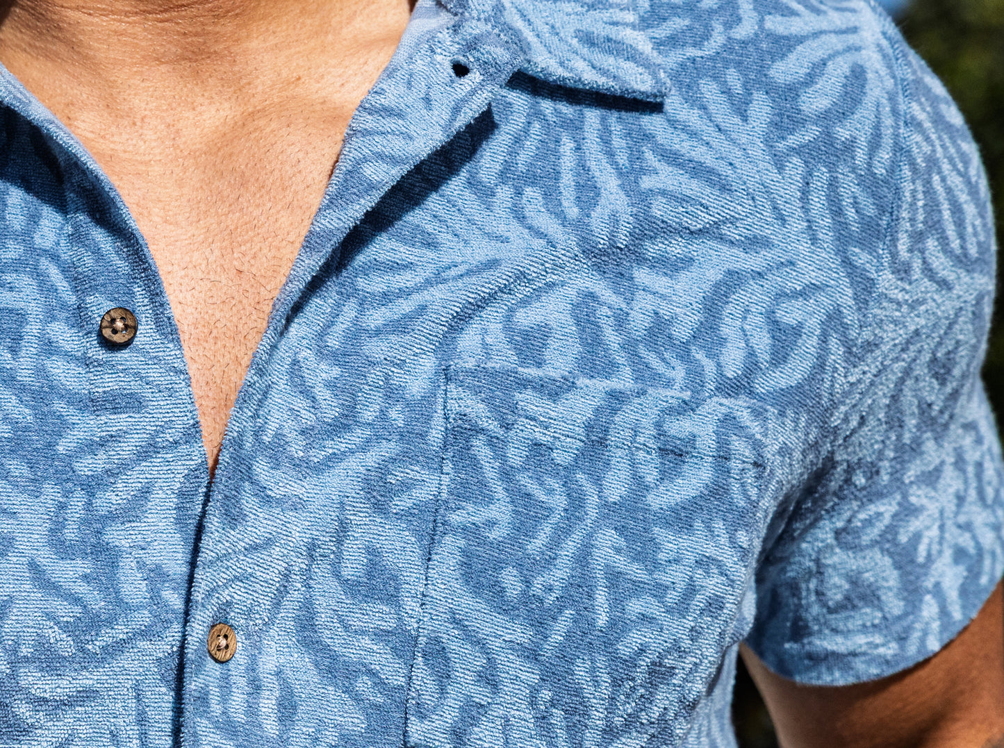 Terrycloth Button Down - Reef Jacquard - Blue