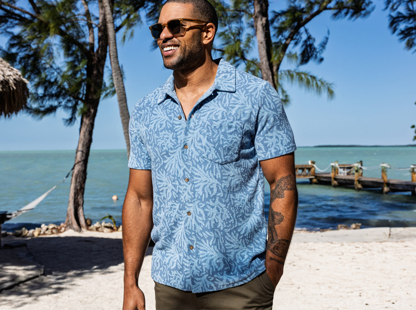 Terrycloth Button Down - Reef Jacquard - Blue