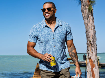 Terrycloth Button Down - Reef Jacquard - Blue