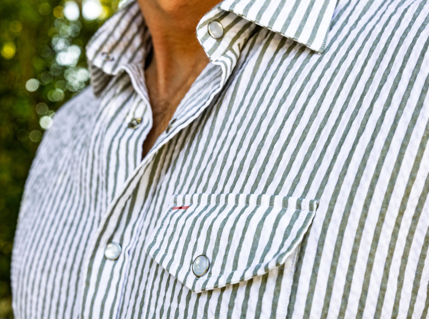 Short Sleeve Performance Pearl Snap - Sage Seersucker