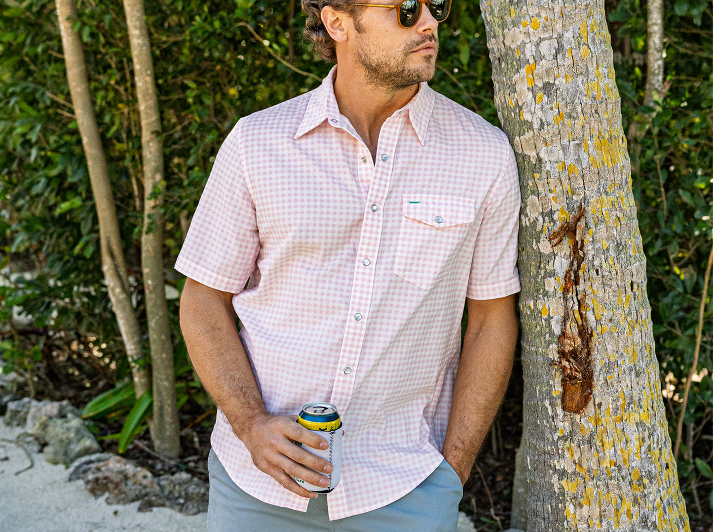 Short Sleeve Corduroy Pearl Snap - Gingham Print - Pink