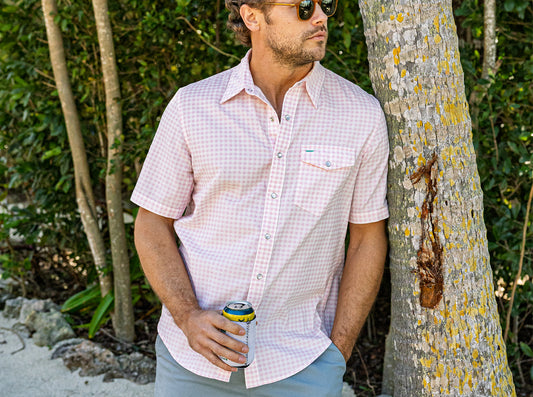 Short Sleeve Corduroy Pearl Snap - Gingham Print - Pink