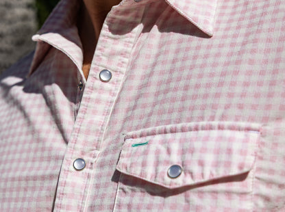 Short Sleeve Corduroy Pearl Snap - Gingham Print - Pink