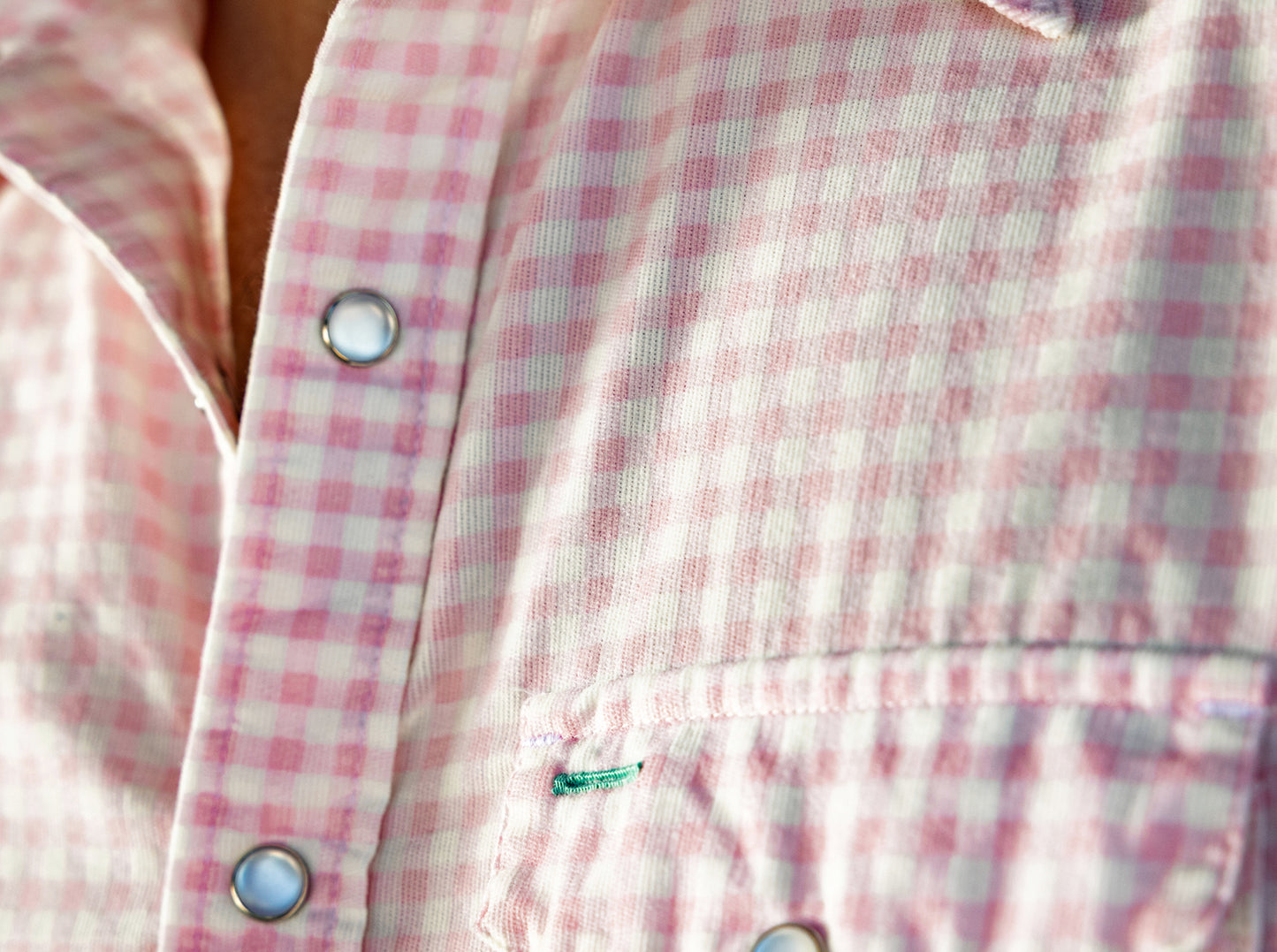Short Sleeve Corduroy Pearl Snap - Gingham Print - Pink