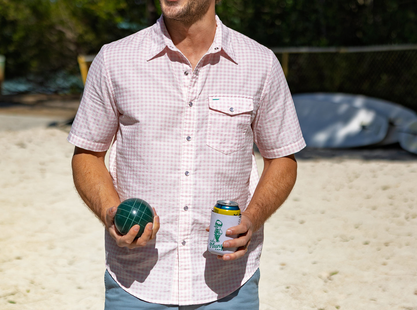 Short Sleeve Corduroy Pearl Snap - Gingham Print - Pink