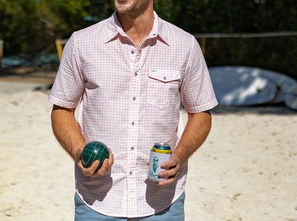 Short Sleeve Corduroy Pearl Snap - Gingham Print - Pink