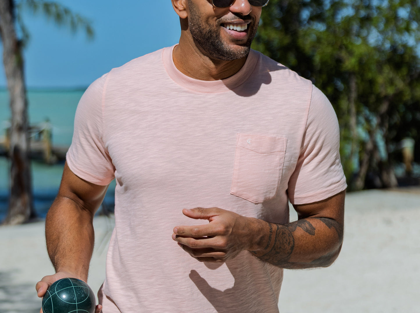 Slub Cotton Short Sleeve T-Shirt - Pink Sand