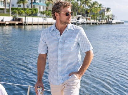 Short Sleeve Corduroy Pearl Snap - Gingham Print - Sky