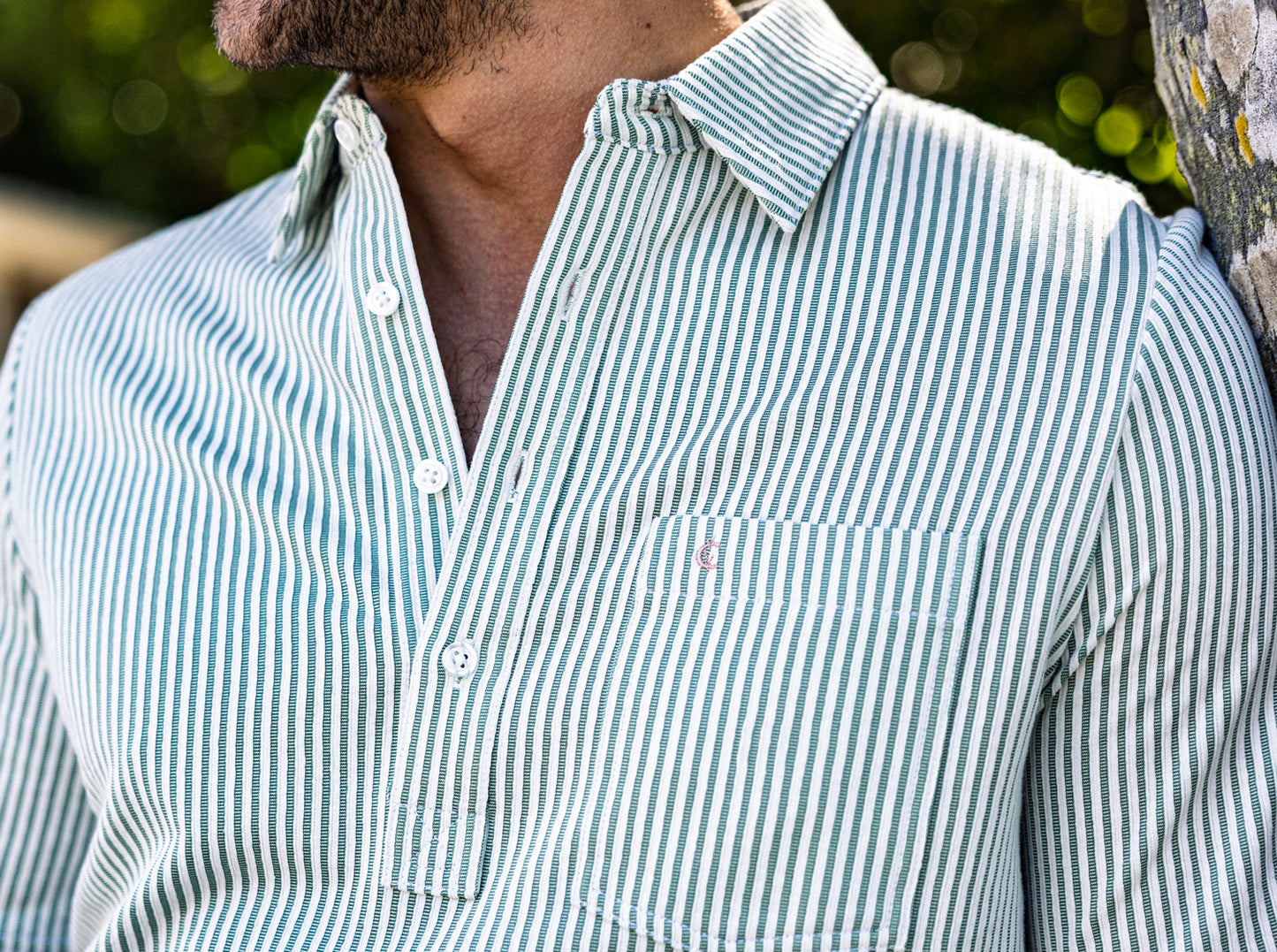 Striped Jacquard Knit Players Shirt - Green