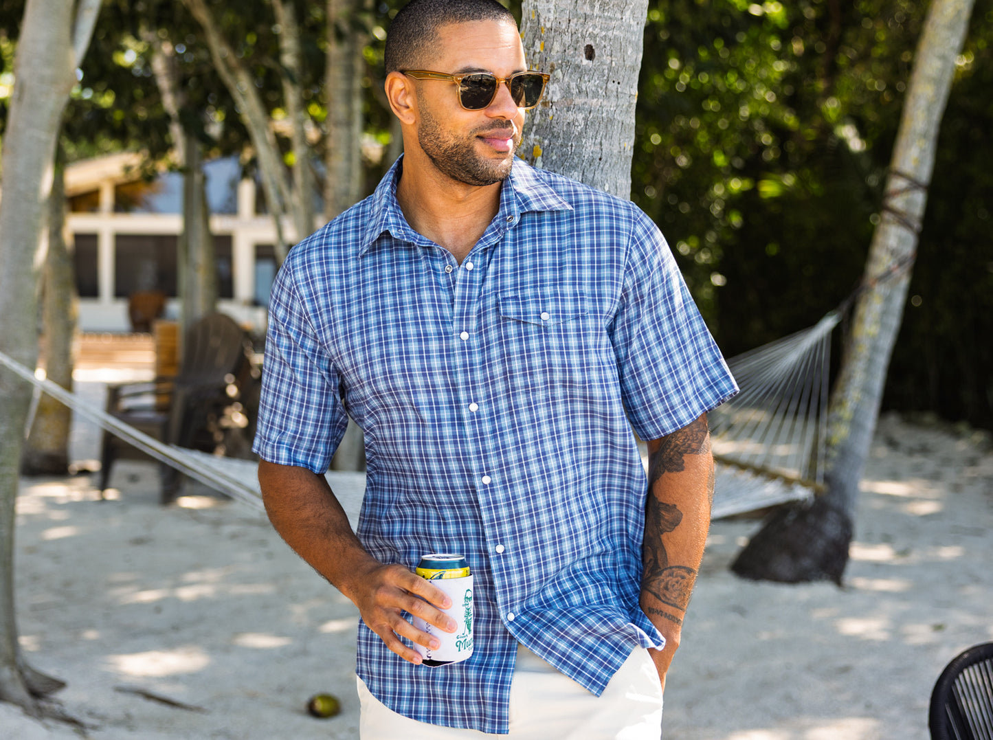 Short Sleeve Performance Pearl Snap - Blue Check