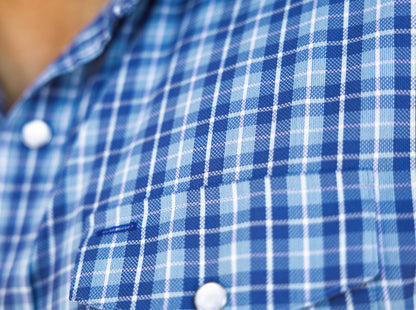 Short Sleeve Performance Pearl Snap - Blue Check