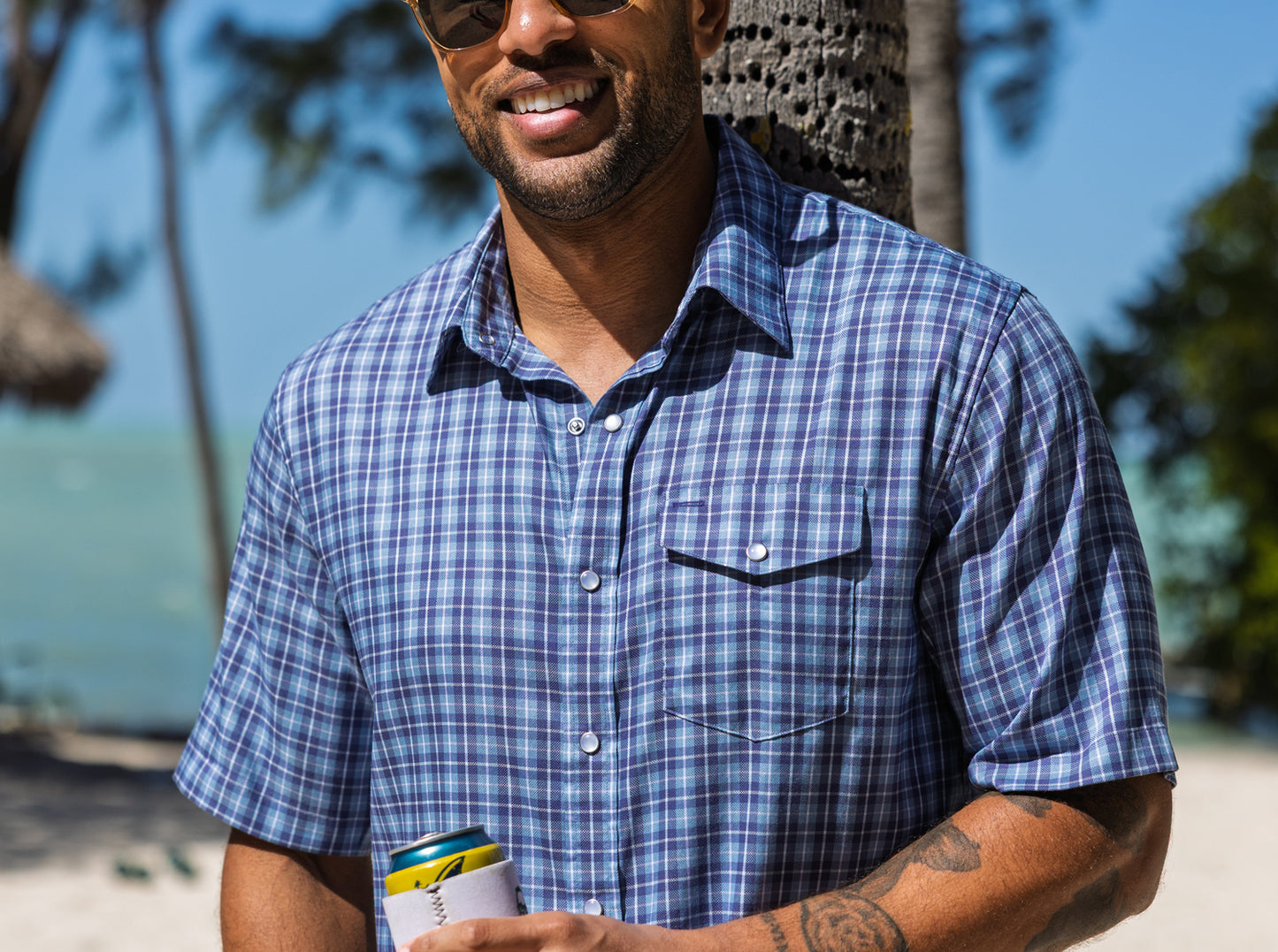 Short Sleeve Performance Pearl Snap - Blue Check