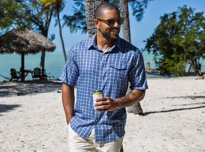 Short Sleeve Performance Pearl Snap - Blue Check