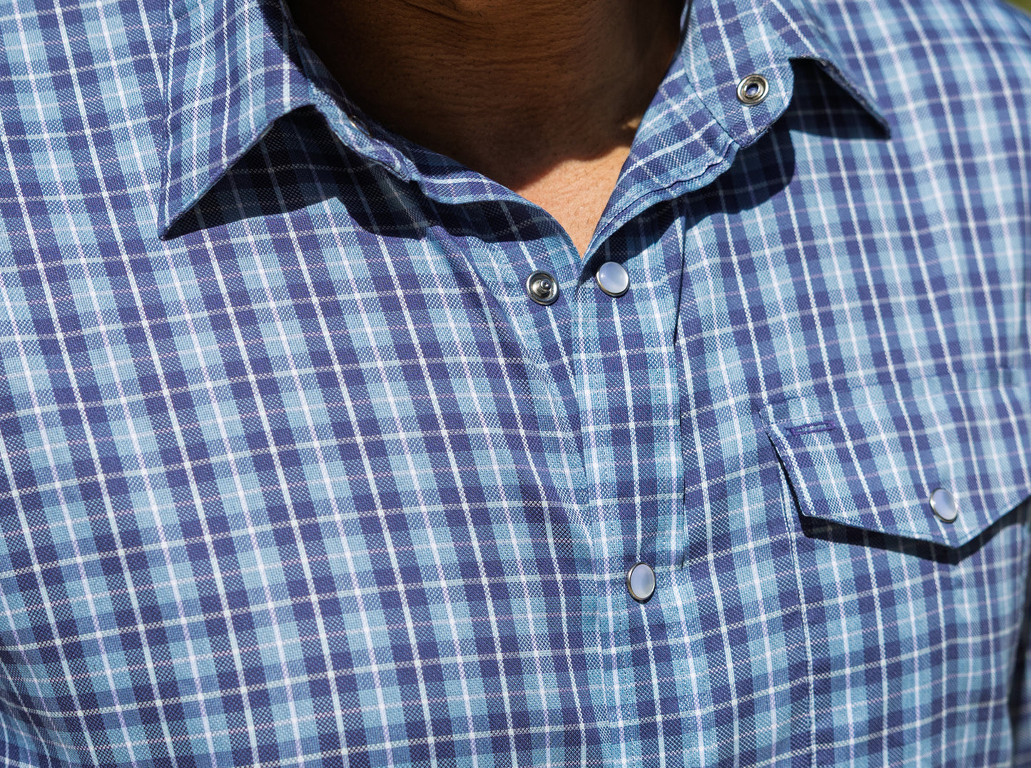 Short Sleeve Performance Pearl Snap - Blue Check