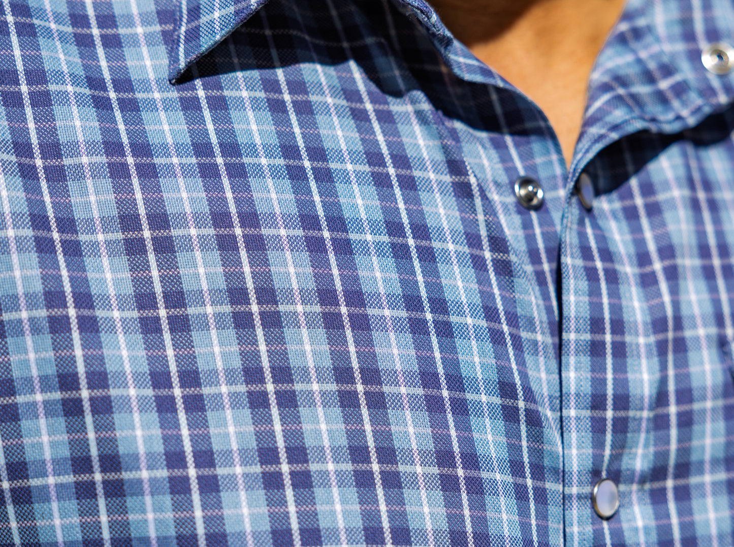Short Sleeve Performance Pearl Snap - Blue Check