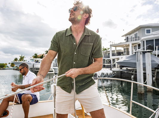 Terrycloth Button Down - Palm Frond