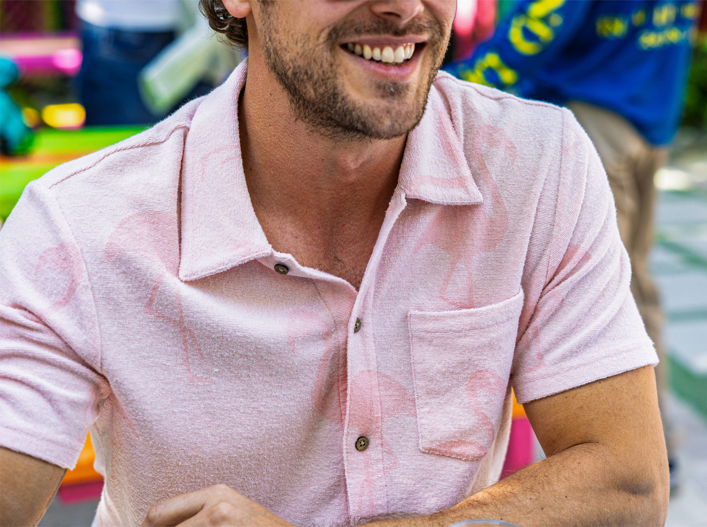 Terrycloth Button Down - Flamingo Jacquard