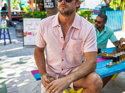 Terrycloth Button Down - Flamingo Jacquard