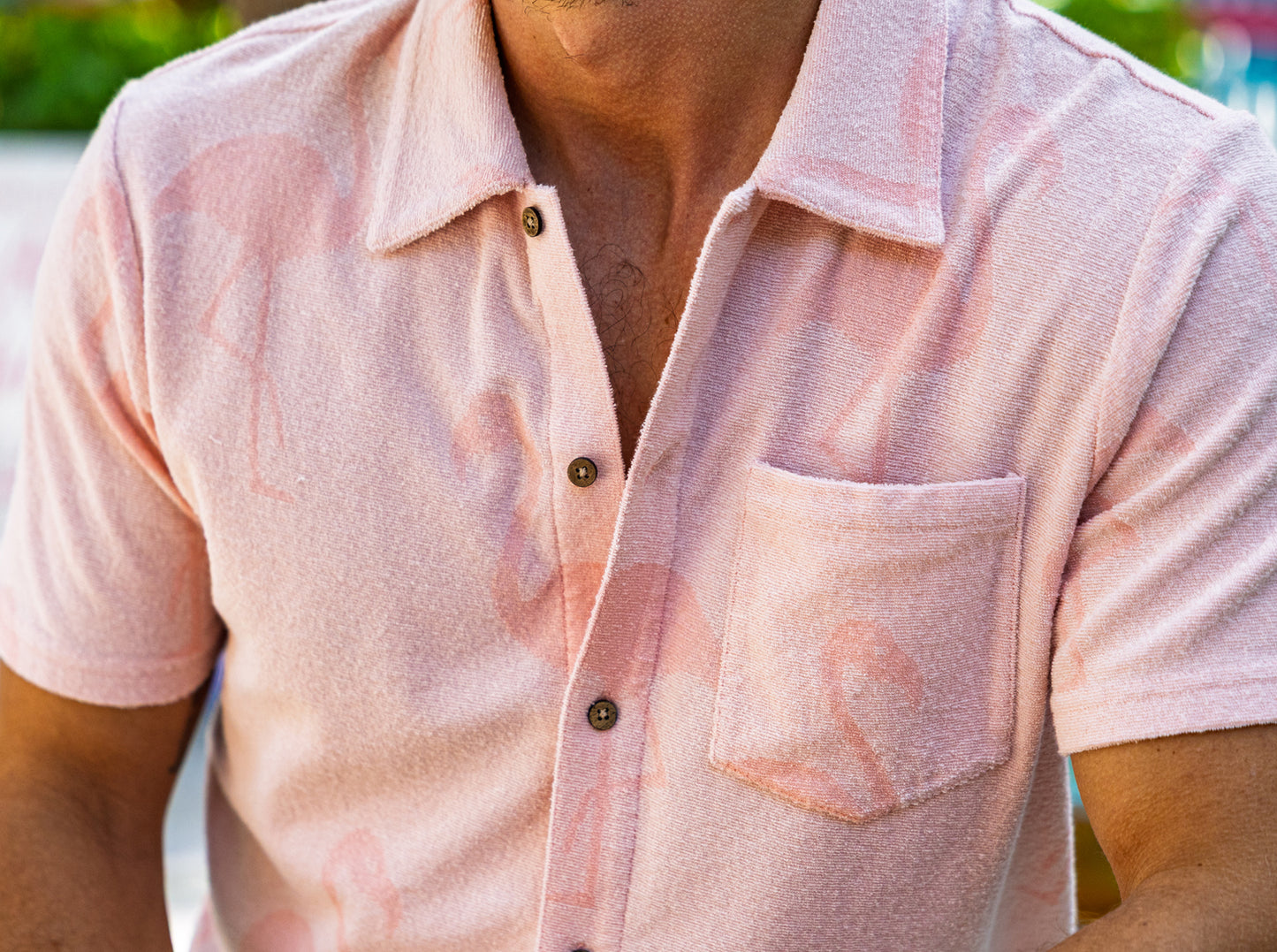Terrycloth Button Down - Flamingo Jacquard