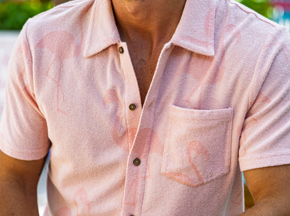 Terrycloth Button Down - Flamingo Jacquard