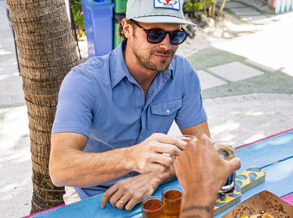 Short Sleeve Corduroy Pearl Snap - Harbor Blue