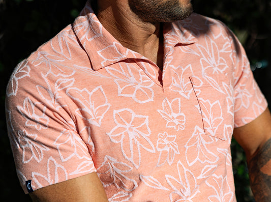 The Jacquard Monty Short Sleeve Polo - Coral