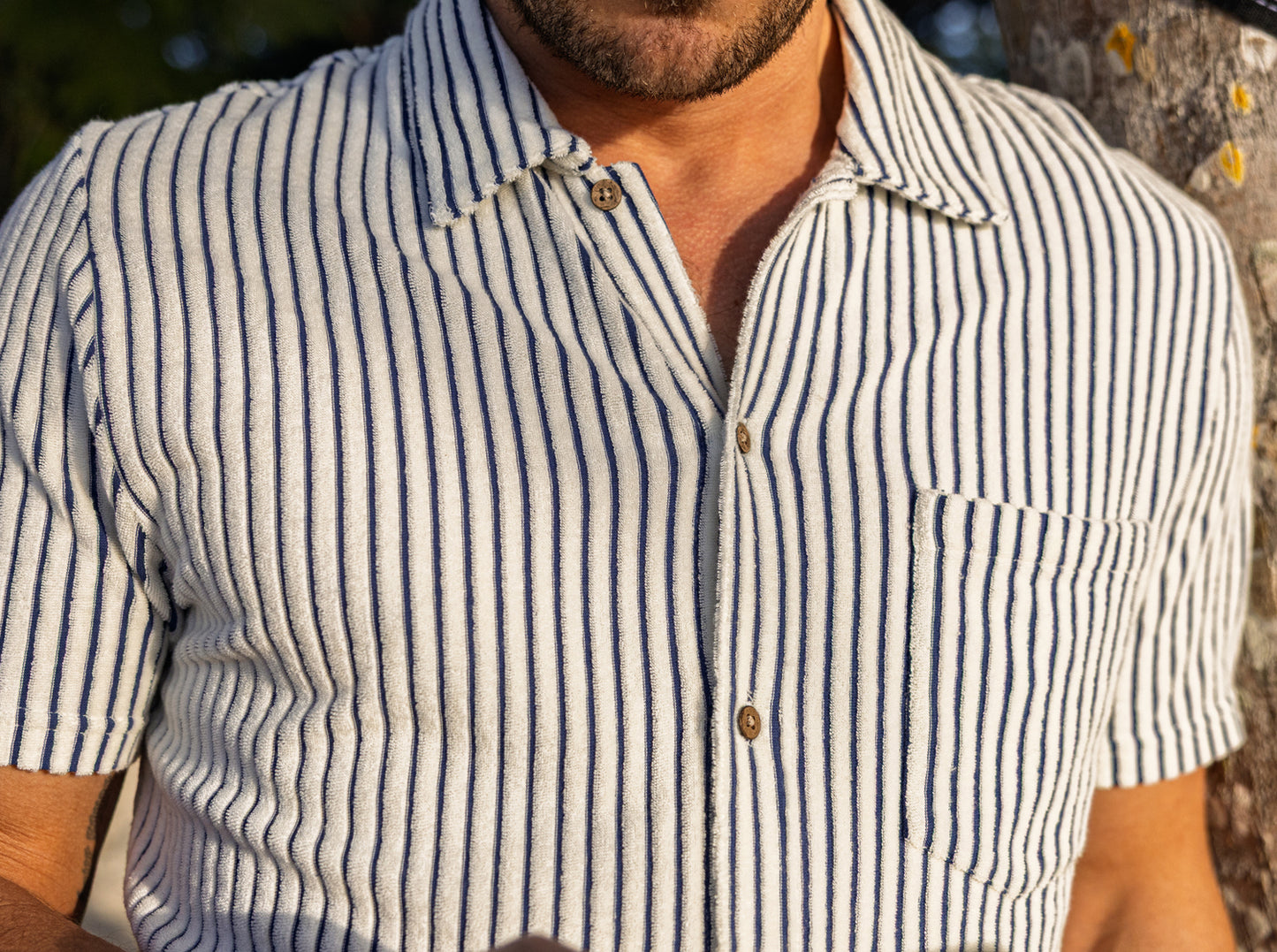 Terrycloth Button Down - Striped Jacquard - Natural